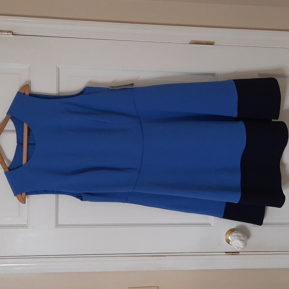 NWT JESSICA HOWARD BLUE/BLACK COLOR BLOCK DRESS SZ 14W.
